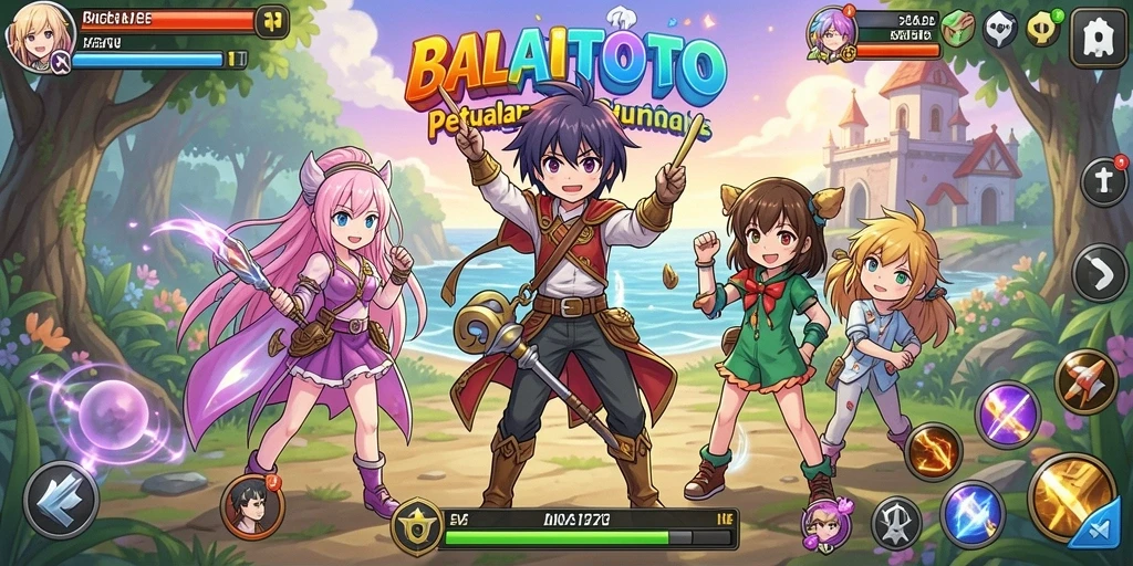 Screenshot utama BALAITOTO menampilkan karakter anime dalam aksi.