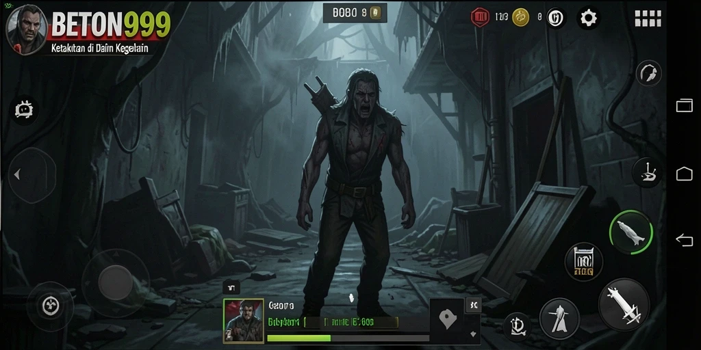 Screenshot menunjukkan suasana mencekam dalam gameplay BETON999.