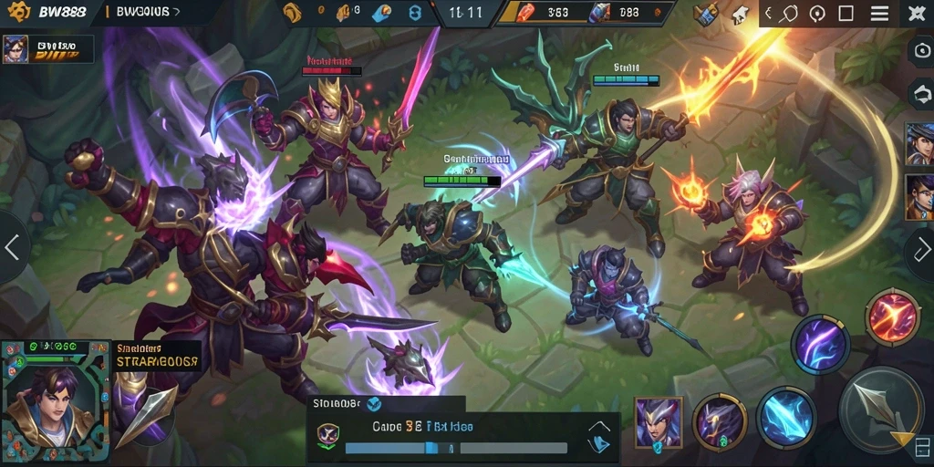 Screenshot gameplay BW888 menampilkan aksi seru dalam pertarungan MOBA.