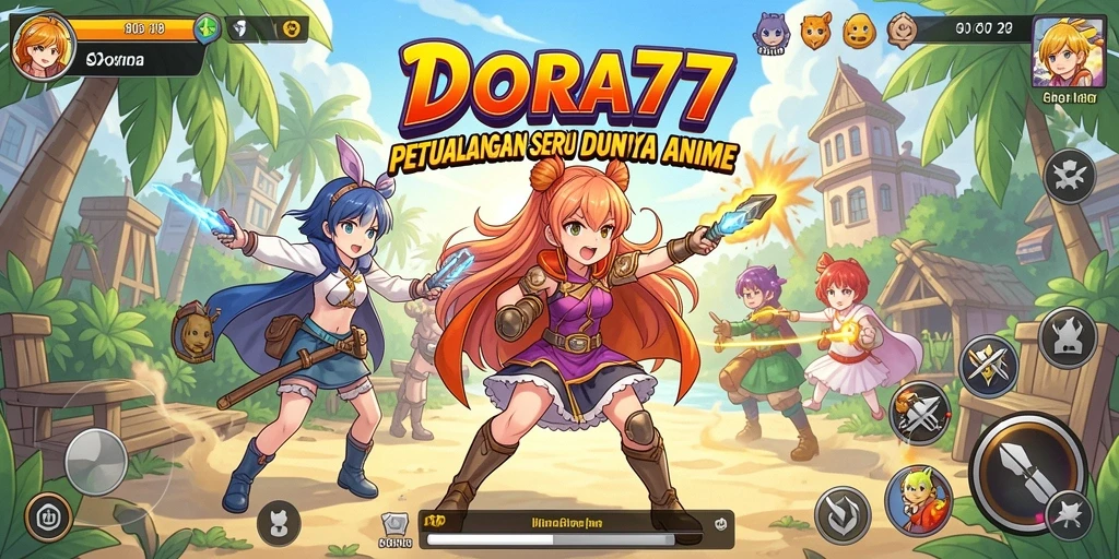 Tangkapan layar DORA77 yang menunjukkan pertarungan karakter anime.
