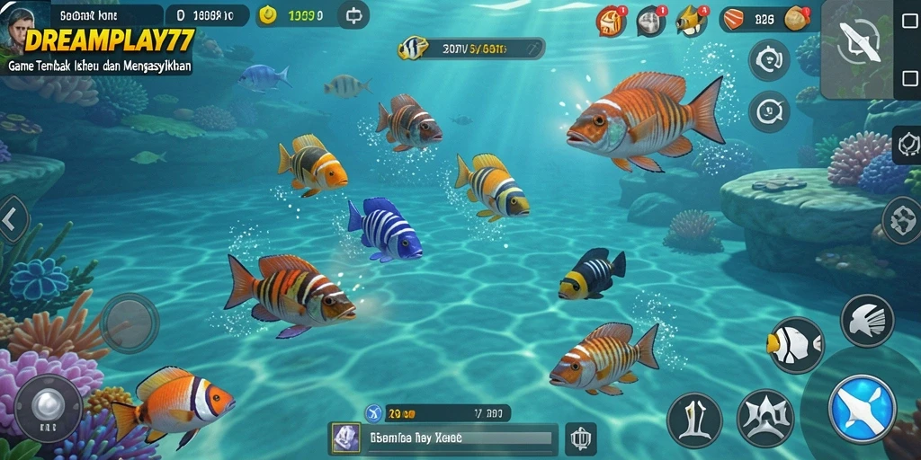 Tangkapan layar gameplay seru dari game Tembak Ikan DREAMPLAY77.