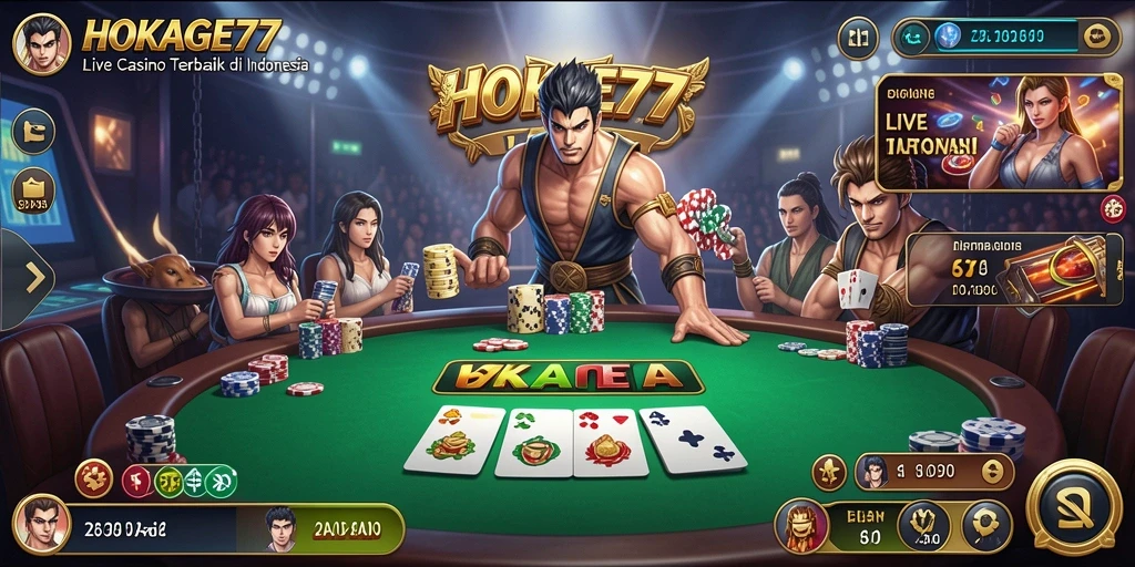 Screenshot gameplay HOKAGE77 yang menampilkan dealer profesional dan suasana Live Casino.