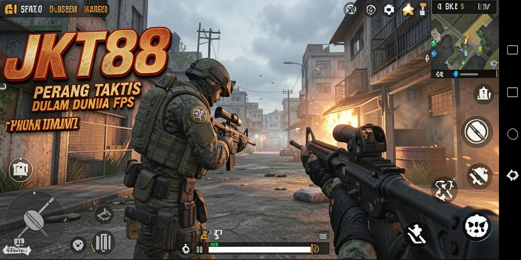 Tangkapan layar menunjukkan aksi intens gameplay FPS JKT88.