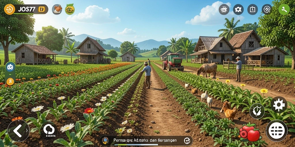 Gameplay menarik dan interaktif dalam JOS77 yang menyajikan dunia pertanian.