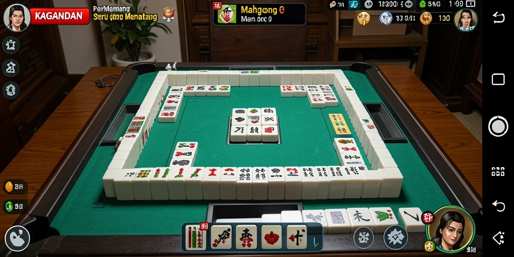 Tampilan gameplay utama KAGANDAN yang menampilkan ubin Mahjong yang berwarna-warni.