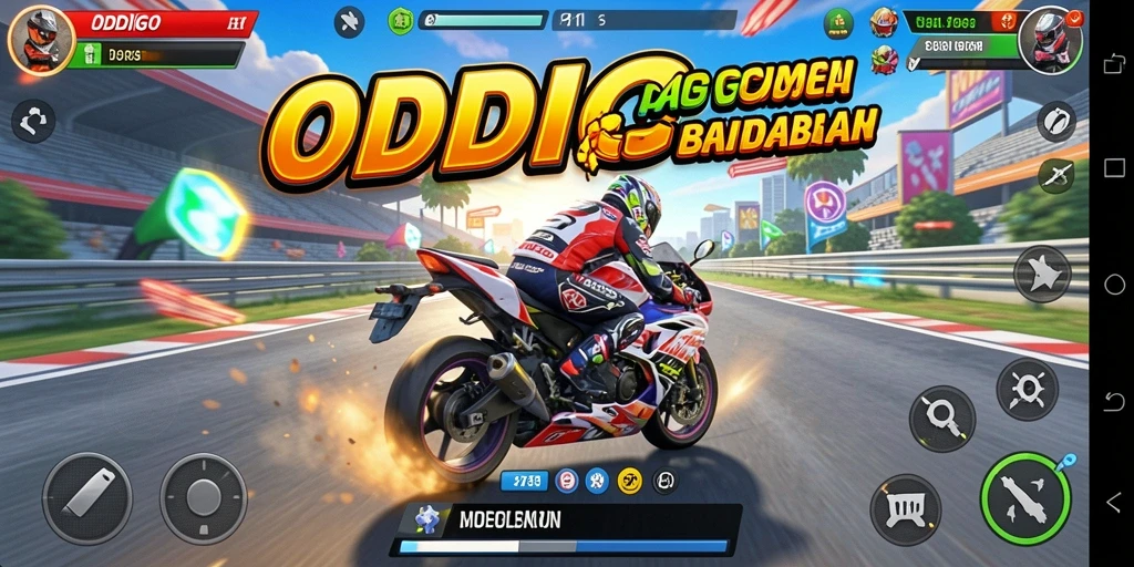 Screenshot ODDIGO menunjukkan aksi balapan motor yang mendebarkan.