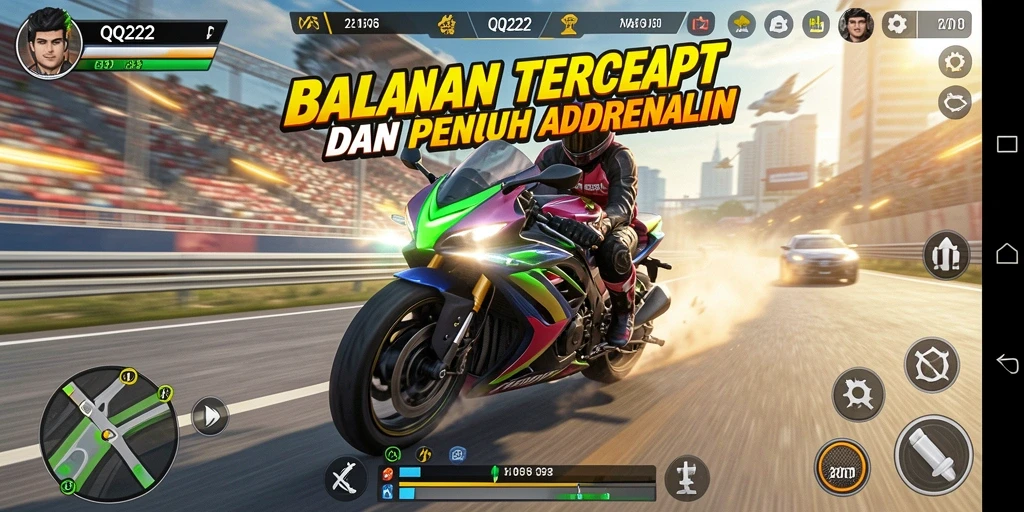 Gameplay balapan motor yang seru dan penuh adrenalin.